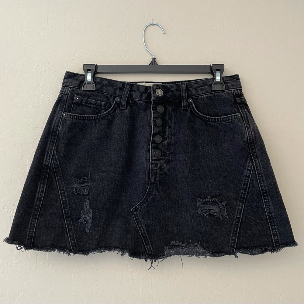 We The Free Black Denim Mini Skirt FP Free People